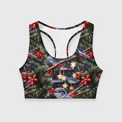 Топик спортивный женский Рождественская птица пересмешник, цвет: 3D-принт