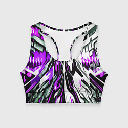 Женский спортивный топ Фиолетовая и белая абстракция на чёрном фоне