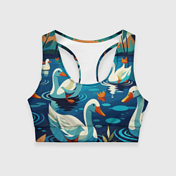 Женский спортивный топ Гуси лебеди вода