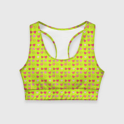 Топик спортивный женский Сердечки на салатовом фоне, цвет: 3D-принт