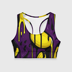 Топик спортивный женский Желтые яркие пятна краски на фиолетовом, цвет: 3D-принт
