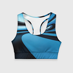 Топик спортивный женский Черная и синяя абстракция в виде волн, цвет: 3D-принт