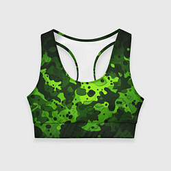 Топик спортивный женский Яркий неоновый зеленый камуфляж, цвет: 3D-принт