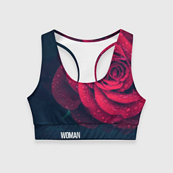 Топик спортивный женский Красная роза на чёрном - woman, цвет: 3D-принт