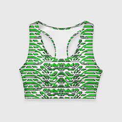 Топик спортивный женский Техно броня зелёно-белая, цвет: 3D-принт