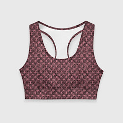 Женский спортивный топ Паттерн стилизованные цветы чёрно-розовый