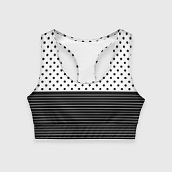 Топик спортивный женский Белый в чёрный горошек с полосами, цвет: 3D-принт