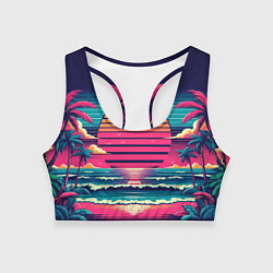 Топик спортивный женский Закат на пляже vaporwave, цвет: 3D-принт