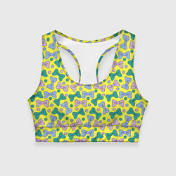 Топик спортивный женский Яркий паттерн с бантами, цвет: 3D-принт