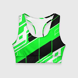 Топик спортивный женский Зелёно-белые полосы и чёрный фон, цвет: 3D-принт