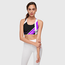 Топик спортивный женский Бело-фиолетовые полосы на чёрном фоне, цвет: 3D-принт — фото 2