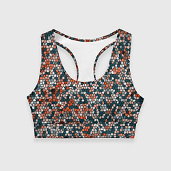 Топик спортивный женский Красно-бирюзовый паттерн мелкая мозаика, цвет: 3D-принт