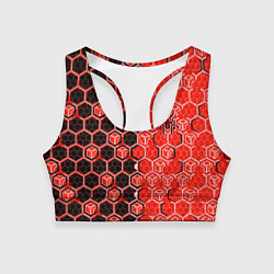 Топик спортивный женский Техно-киберпанк шестиугольники красный и чёрный с, цвет: 3D-принт