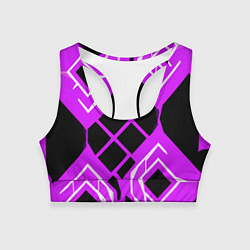 Топик спортивный женский Чёрные квадраты и белые полосы на фиолетовом фоне, цвет: 3D-принт