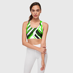 Топик спортивный женский Чёрно-зелёные полосы на белом фоне, цвет: 3D-принт — фото 2