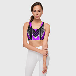 Топик спортивный женский Фиолетово-серые полосы на чёрном фоне, цвет: 3D-принт — фото 2