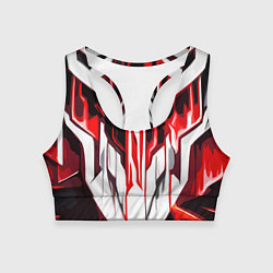 Женский спортивный топ Хаотичная красно-белая абстракция на чёрном фоне