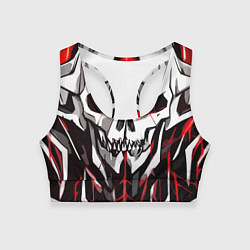 Женский спортивный топ Белый череп и красные полосы на чёрном фоне