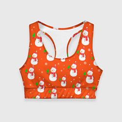Женский спортивный топ Новогодние снеговики паттерн