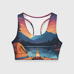 Женский спортивный топ В лесу с палаткой