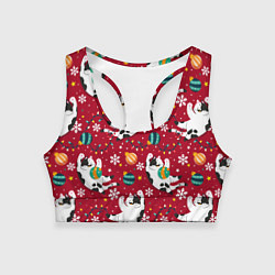 Женский спортивный топ Новогодний паттерн с котиками