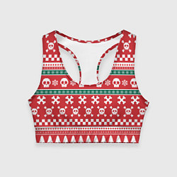Топик спортивный женский Новогодний паттерн с черепами в новый год, цвет: 3D-принт