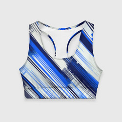 Топик спортивный женский Синие диагональные полосы на белом фоне, цвет: 3D-принт