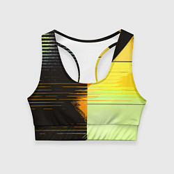 Женский спортивный топ Горизонтальные полосы на чёрно-жёлтом фоне
