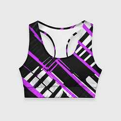 Топик спортивный женский Фиолетово-белые линии на чёрном фоне, цвет: 3D-принт