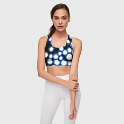 Топик спортивный женский Бело-синие шестиугольники на чёрном фоне, цвет: 3D-принт — фото 2