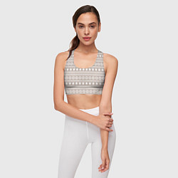Топик спортивный женский Бежевый скандинавский узор с ёлками, цвет: 3D-принт — фото 2