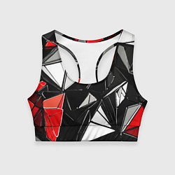 Женский спортивный топ Красно-белые рельефные треугольники на чёрном фоне