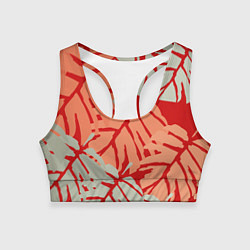 Женский спортивный топ Отпечатки монстеры на красном