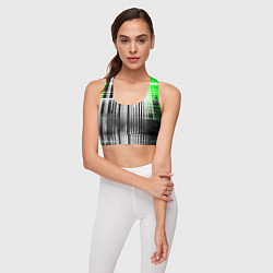 Топик спортивный женский Зелёно-чёрный гранж на белом фоне, цвет: 3D-принт — фото 2