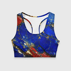 Женский спортивный топ Золотой и красный минерал в синем камне