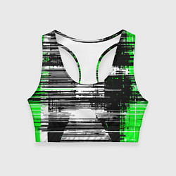Женский спортивный топ Горизонтальные чёрные линии на бело-зелёном фоне