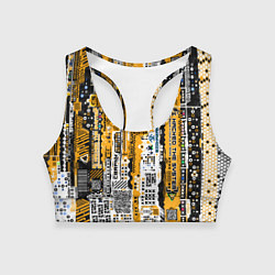 Топик спортивный женский Cyberpunk pattern yellow, цвет: 3D-принт