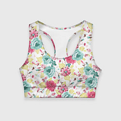Топик спортивный женский Розы красные и бирюзовые, цвет: 3D-принт