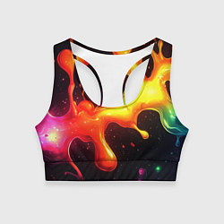 Топик спортивный женский Радужные кляксы на черном фоне, цвет: 3D-принт