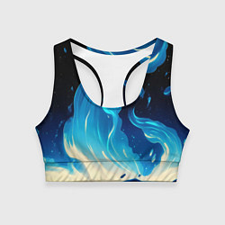 Топик спортивный женский Бело-синее пламя из абстрактных красок, цвет: 3D-принт