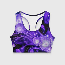 Женский спортивный топ Силуэты цветов на темном фоне - фиолетовое свечени