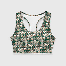 Топик спортивный женский Цветочный паттерн зелёный, цвет: 3D-принт