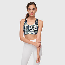 Топик спортивный женский Чёрно-белый с синий абстракция фигуры точки, цвет: 3D-принт — фото 2