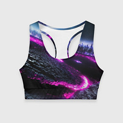 Топик спортивный женский Фентази город неон, цвет: 3D-принт