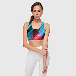 Топик спортивный женский Синяя и красная краска на черном, цвет: 3D-принт — фото 2