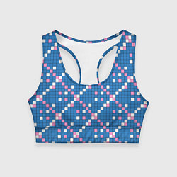 Топик спортивный женский Синяя розовая с белым плитка, цвет: 3D-принт