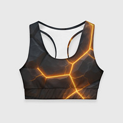Топик спортивный женский Черные плиты с оранжевой молнией, цвет: 3D-принт