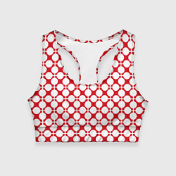 Топик спортивный женский Красно белый узор в клетку и горох, цвет: 3D-принт