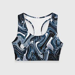 Топик спортивный женский Тёмно-синий искажённая абстракция, цвет: 3D-принт