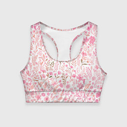 Топик спортивный женский Белый в розовый цветочный паттерн, цвет: 3D-принт